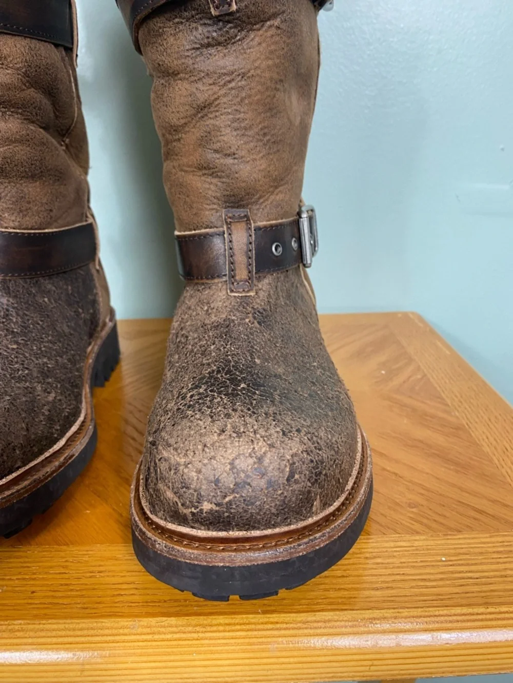 Free People We The Free Charlie Shearling Boots Brown Leather Buckle‎ Size 9